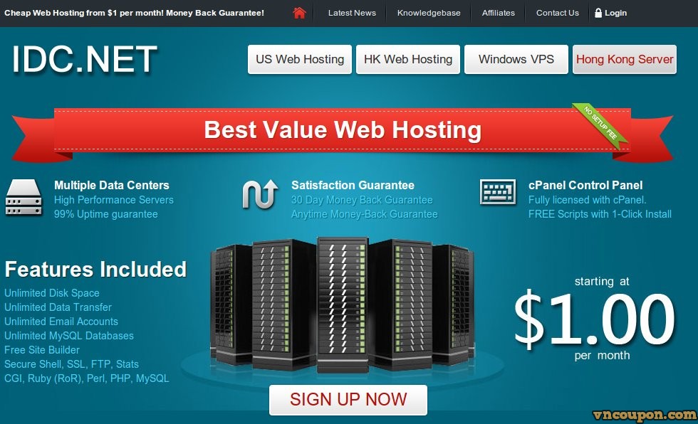 IDC.NET – Cheap US, 香港 cPanel Hosting $1每月