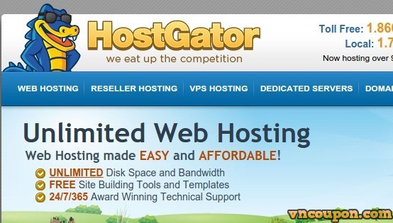 Hostgator - 虚拟主机 优惠75% 优惠券 九月2014
