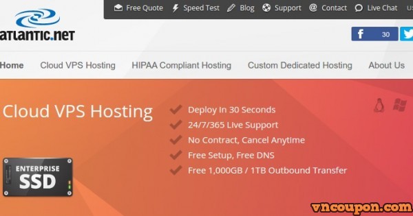 Atlantic.net - Cloud SSD VPS 仅 $0.99每月