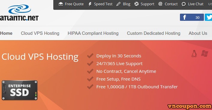 Atlantic.net – Cloud SSD VPS 仅 $0.99每月