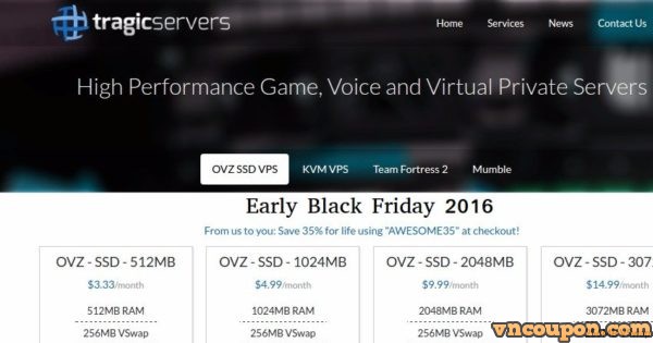 [黑色星期五 2016] TragicServers - SSD VPS 最低 $21每年