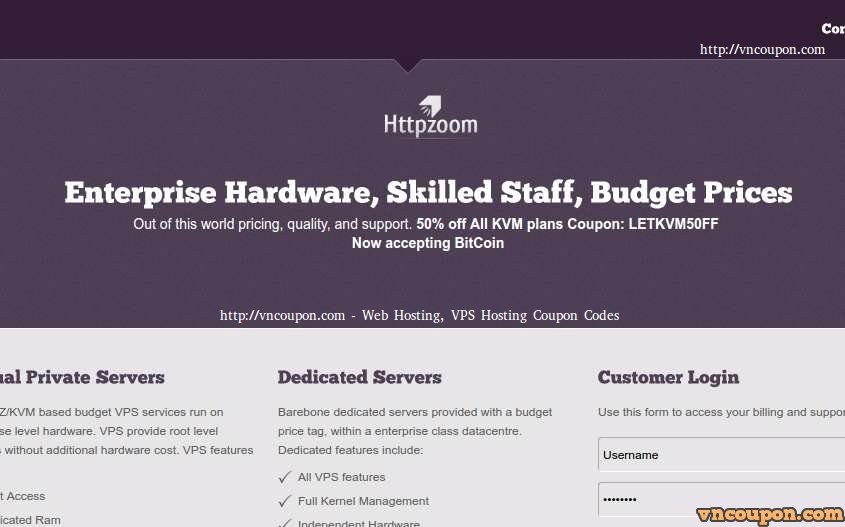 HTTP Zoom – 优惠50% OpenVZ & KVM VPS 最低 $10每年