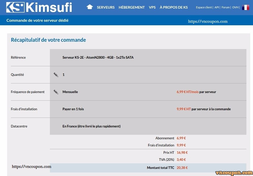 Kimsufi – KS-2E 特价机 Dedicated 优惠信息only 6.99 EUR每月 – AtomN2800 – 4GB – 1x2To SATA
