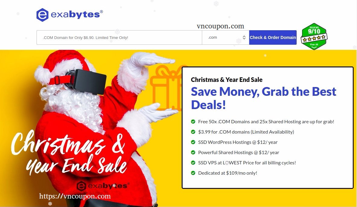 Exabytes –圣诞节 & Year End 2017 Sale – $3.99 for .COM – Hostings @ $12/ year