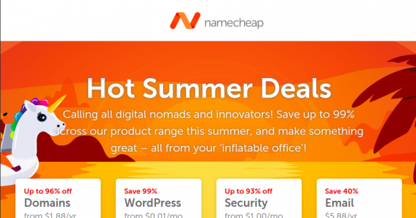 Namecheap 优惠券 & 优惠码 for 七月2019 – Hot 夏季 Deals – 最高优惠96% 域名