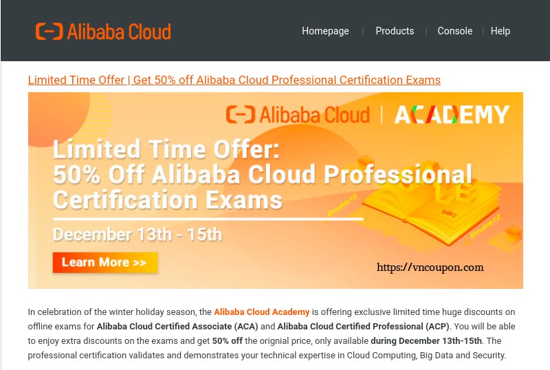 Alibaba Cloud – Get 优惠50% Professional Certification Exams