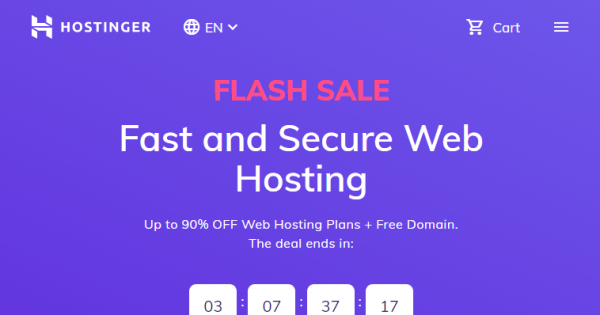 [FLASH SALE] Hostinger - 优惠90% 虚拟主机 仅 $0.80每月 + 免费域名