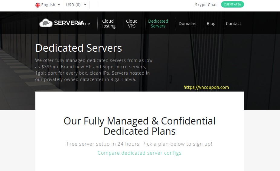 Serveria – Fully Managed 独服 in Latvia, EU 最低 $19每月