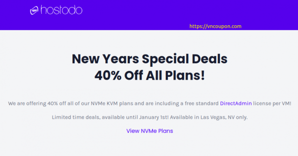 [New Year 2021] Hostodo - 优惠40% NVMe KVM VPS 最低 $11.99每年 + 免费DirectAdmin License