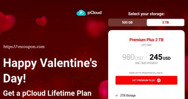 [Valentine Day 2021] pCloud - 75%折扣 Cloud Storage Lifetime Plan