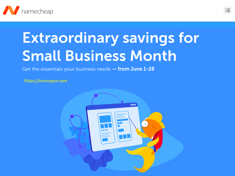 Namecheap Small Business Month Sale – 最高优惠97% 域名 & 优惠67% Hosting & Email – .COM Registration 仅 $6.98 每年