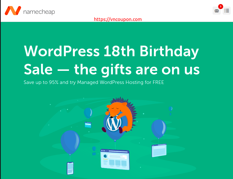 [WordPress 18th Birthday Sale] Namecheap – Save 最高95%、try Managed WordPress Hosting 【免费】