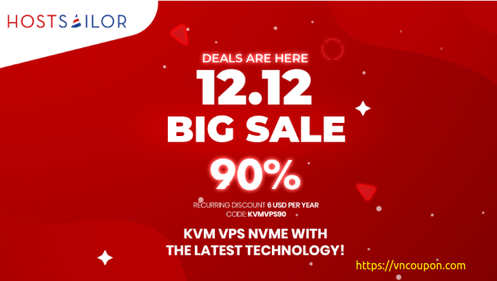 [12.12 Mega Deal] HostSailor – Get Your KVM VPS NVMe at 90% 永久折扣