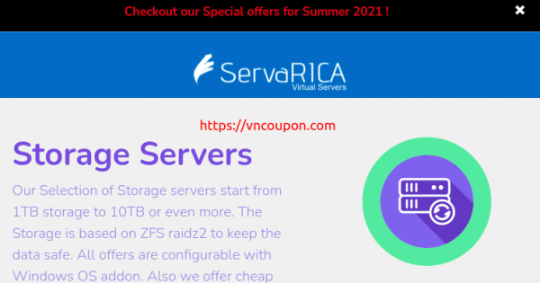 [夏季Sale] ServaRICA - 特价机 虚拟主机 & Storage VPS 提供 on 夏季2021