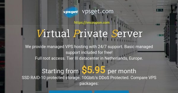 VPSGet - 优惠30% DDoS防护 SSD KVM VPS 最低 $4.55每月