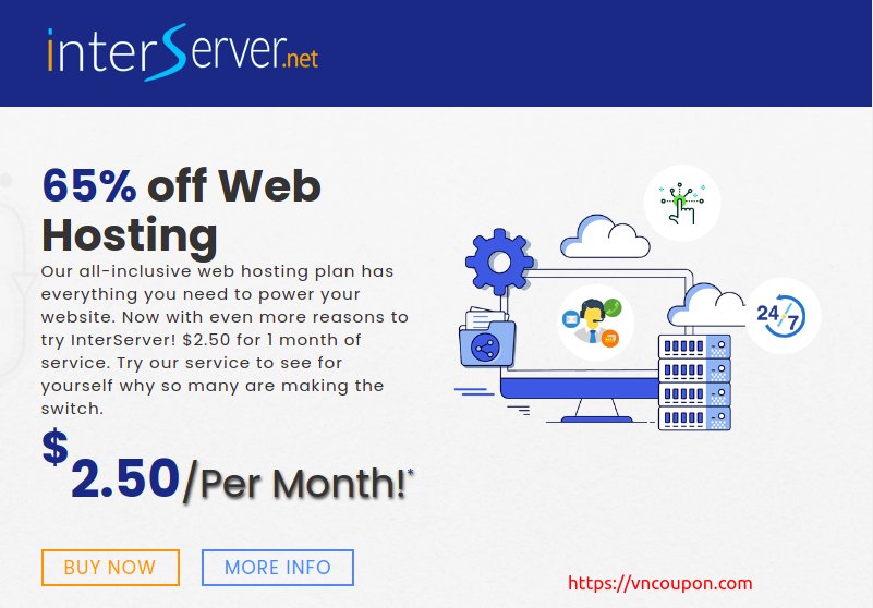 InterServer 优惠券 in 三月2026 – 优惠99% 虚拟主机 & 优惠50% VPS