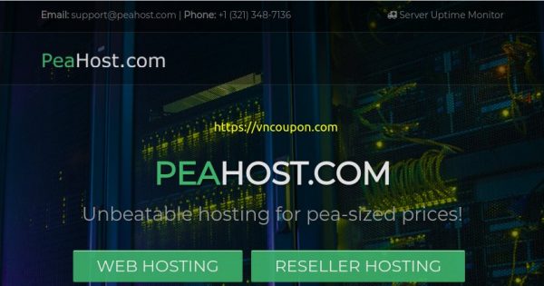 PeaHost - 虚拟主机 最低 $2每月 - 优惠10% 优惠券