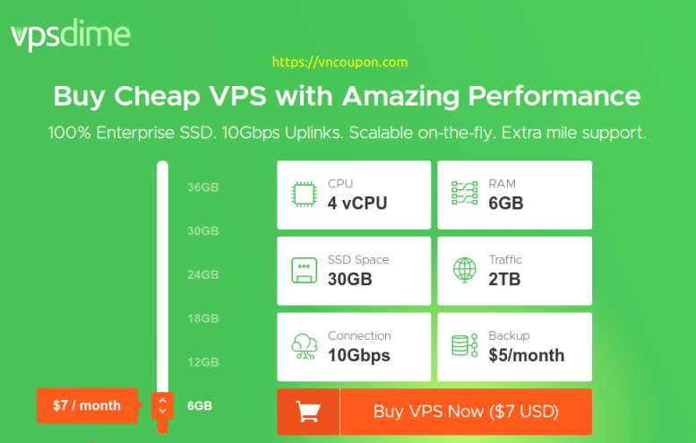VPSDime – Try VPS Plan for 仅 $1 first month! 4vCPU / 6GB内存/ 30GB SSD / 10Gbps Network