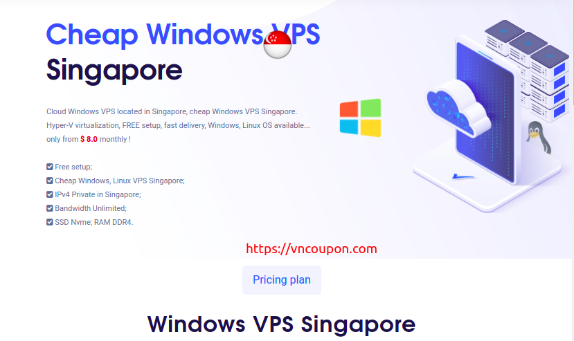 VPSServerUSA – Cheap Singapore Windows VPS 提供 最低 $8每月 – 流量 无限 | SSD Storage