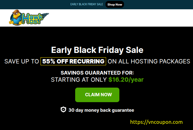 [黑色星期五 2025] Hawk Host Hosting Deals! 节省 优惠55%