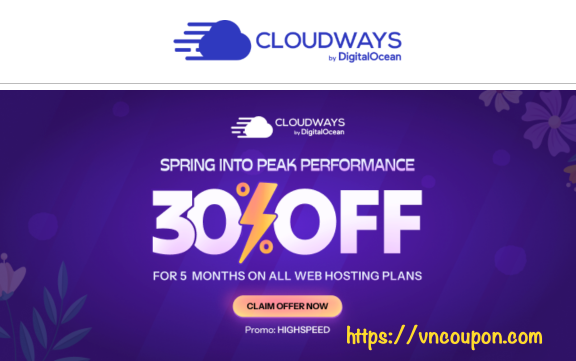 Cloudways 优惠券 in  三月2026 – 优惠30% for 5 months